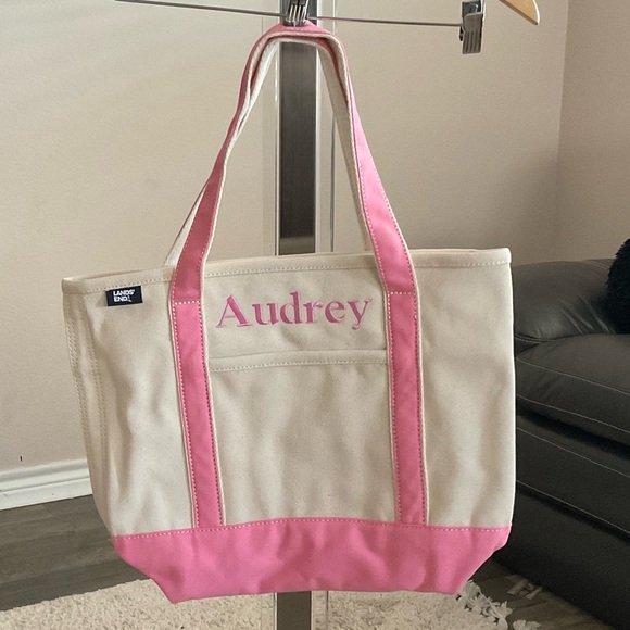 New! Land’s End Ladies Medium Natural 5 Pocket Zip Top Canvas Tote Bag - Picture 5 of 6